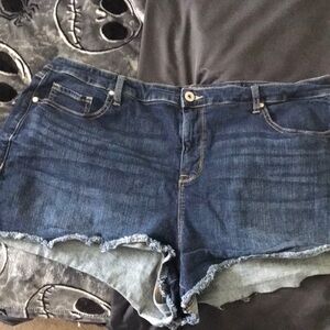 Torrid Blue Jean Shorts with Frayed Hem and Distressed Look